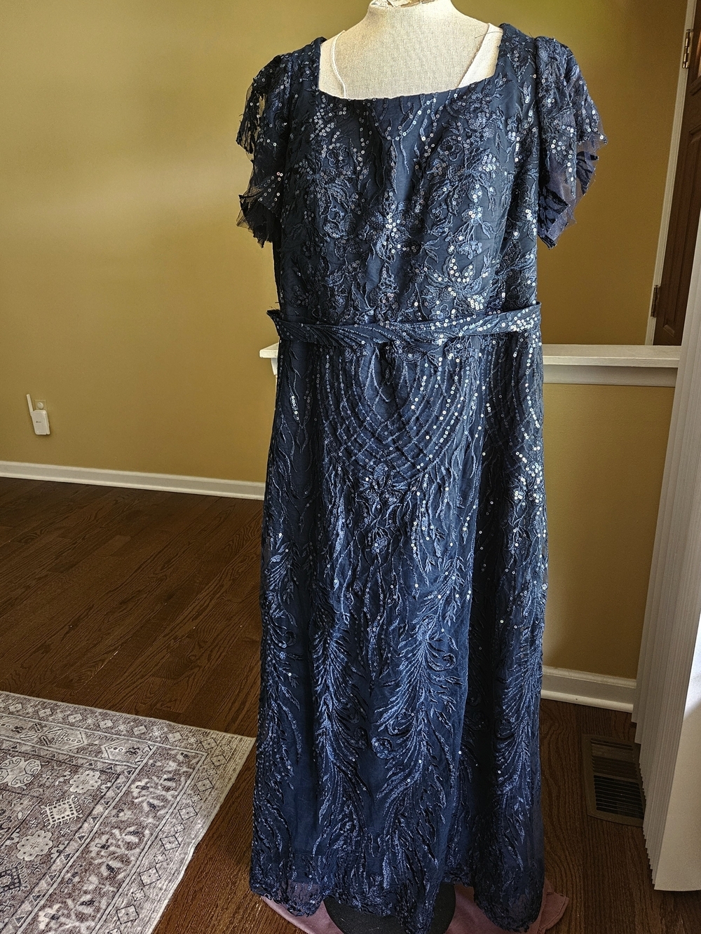JJs House Navy Blue Maxi Dress With Sequins. See Size Below.